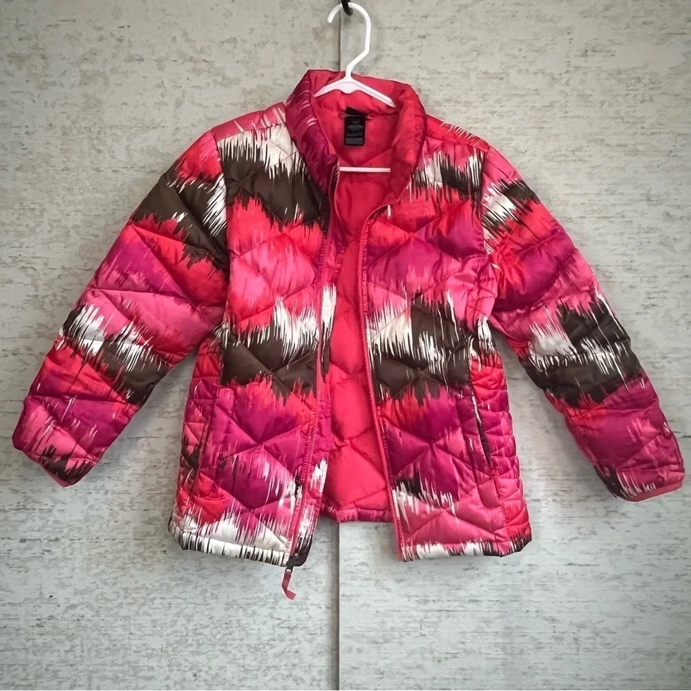 The North Face Girls XL 18 550 Fill Pink Brown White Down Ski Jacket Snowboard